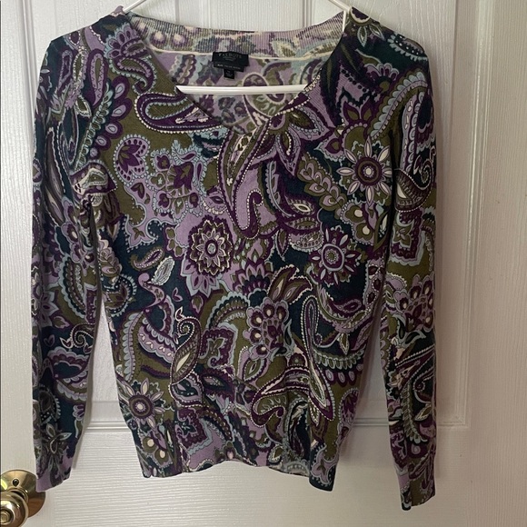 Talbots Tops - Talbots 100% merino wool Olive & Purple Paisley sweater Chic, unique, gorgeous!
